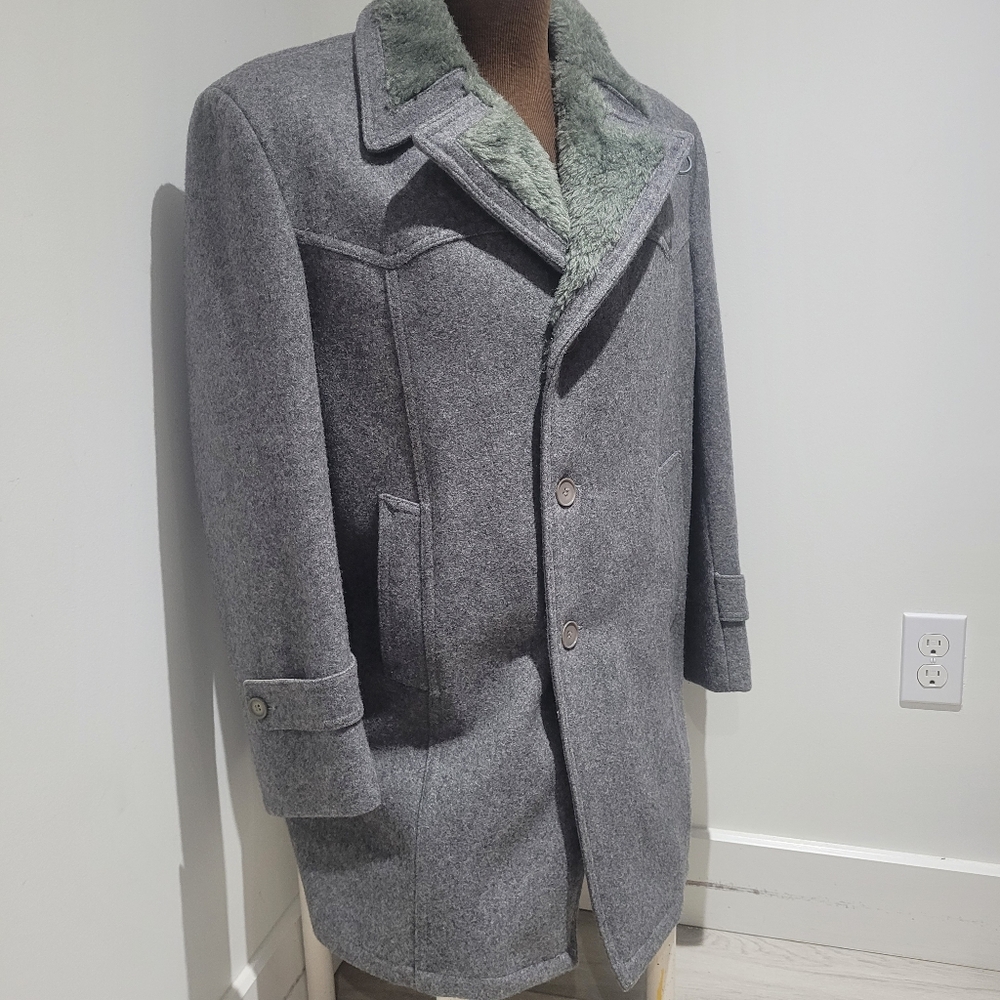 Wm H Leishman Men's Vintage Single Breasted Wool Winter Coat Size 44 Gray Lined - Picture 2 of 12
